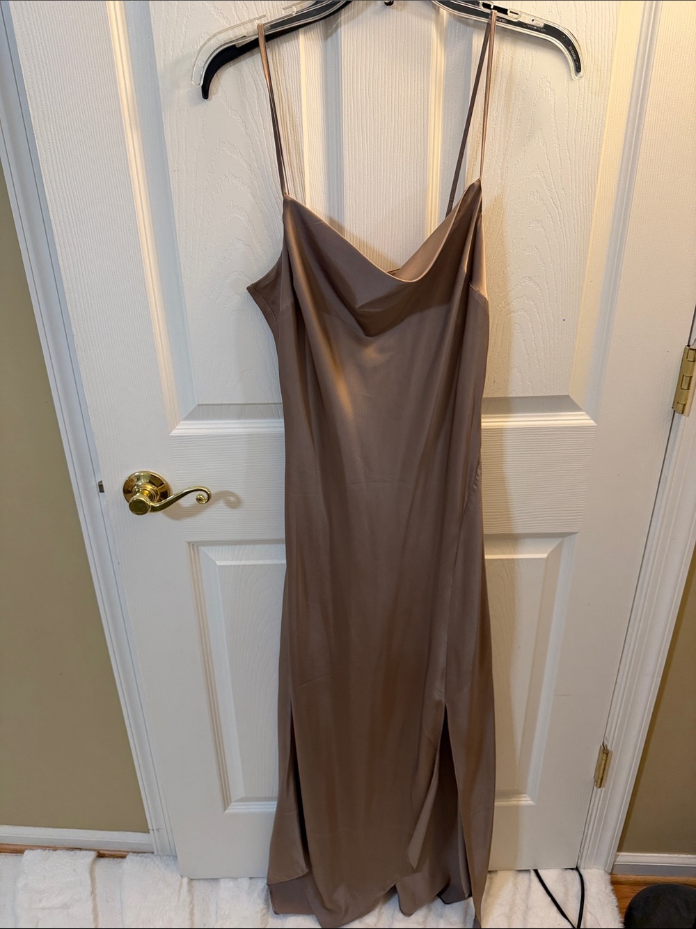 Express Satin Asymmetric Midi Slip Dress with Side Slit